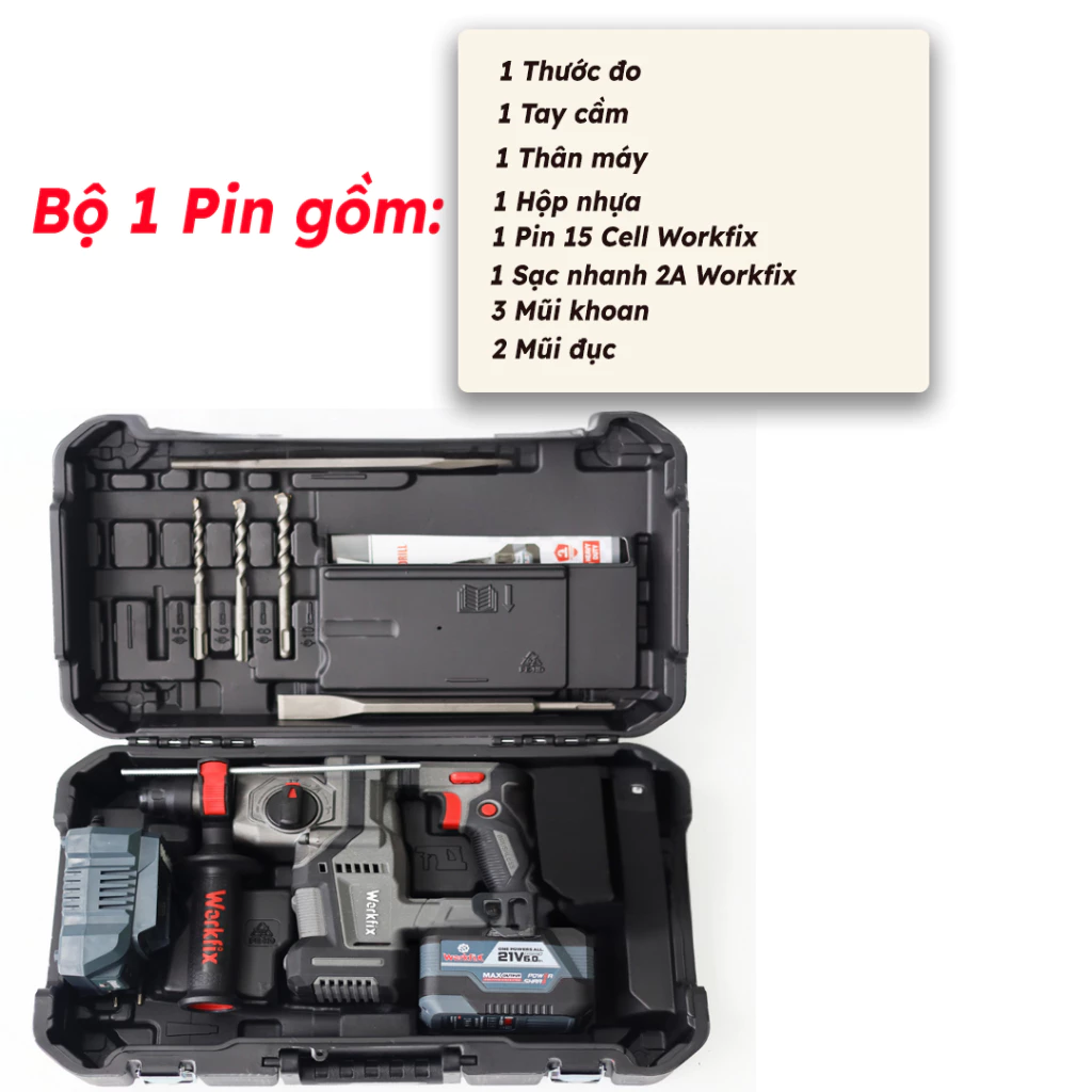 Máy khoan bê tông Workfix WF-RH2203CP, khoan búa, khoan tường, đục
