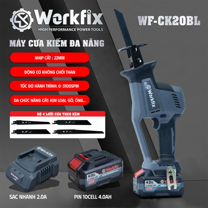 máy cưa kiếm dùng pin Workfix