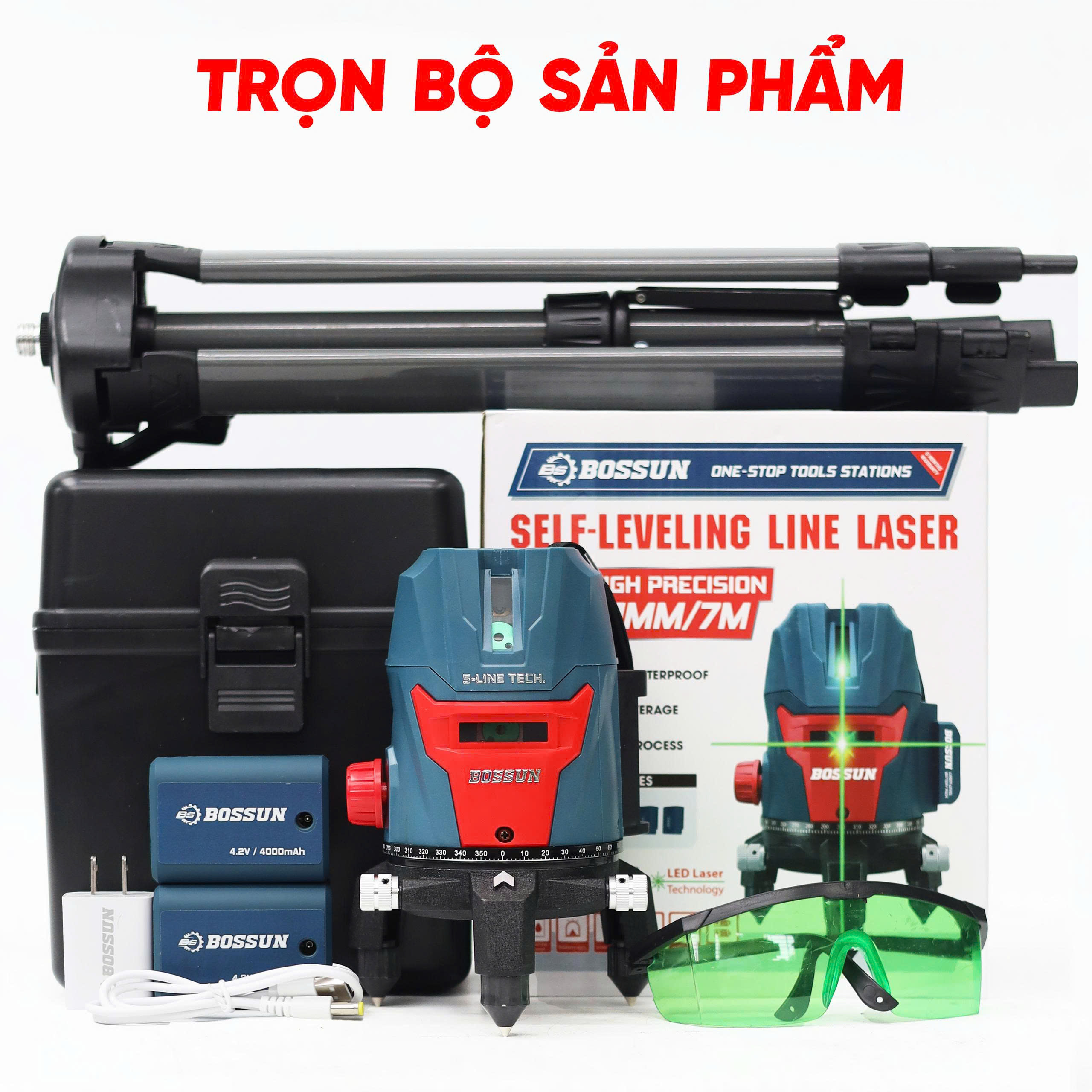 Máy cân bằng laser 5 tia line Bossun BS-LS0505 – Xoay 360 độ
